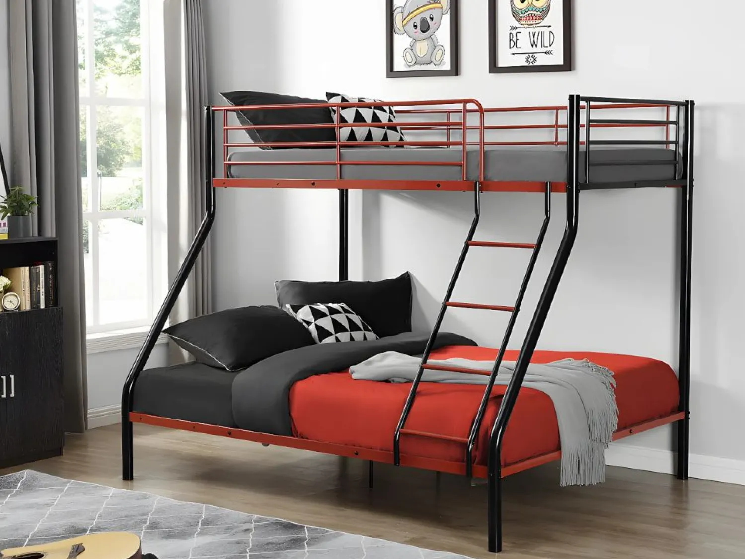 Clearance Vente-unique Literas de 90x190 y 140x190 cm en acero negro y rojo con colchón ELEVATIO IV Negro / Rojo