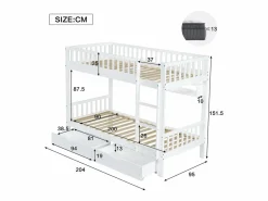 Sale Literas infantiles - 2 x 90 x 200 cm - con barandilla de seguridad + estantes + 2 cajones - MDF - Cama Litera