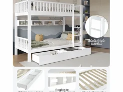 Sale Literas infantiles - 2 x 90 x 200 cm - con barandilla de seguridad + estantes + 2 cajones - MDF - Cama Litera