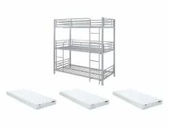 Hot Literas triples 3 x 90 x 190 cm metal + colchón - ELOUAN III Cama Litera