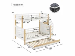 Merax Literas 120x200 cm + 90x200 cm con cama nido 90x190 cm + 4 cajones - Madera + MDF - + natural