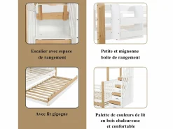Merax Literas 120x200 cm + 90x200 cm con cama nido 90x190 cm + 4 cajones - Madera + MDF - + natural