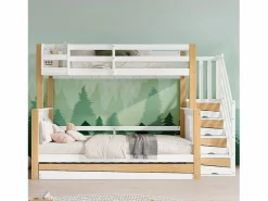Merax Literas 120x200 cm + 90x200 cm con cama nido 90x190 cm + 4 cajones - Madera + MDF - + natural