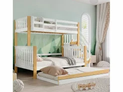 Merax Literas 120x200 cm + 90x200 cm con cama nido 90x190 cm + 4 cajones - Madera + MDF - + natural