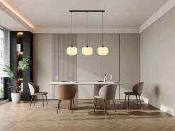 OZAIA Lámpara colgante de metal y vidrio 3 pantallas, L. 99 x A. 128 cm, y blanco, GLENORA