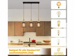Clearance Lámpara colgante , estilo vintage industrial retro para salón, de madera y cuerda de cáñamo, en metal , 3 llamas, E27 Lámpara Suspendida