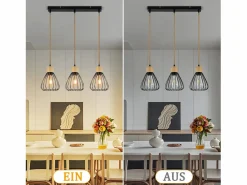 Clearance Lámpara colgante , estilo vintage industrial retro para salón, de madera y cuerda de cáñamo, en metal , 3 llamas, E27 Lámpara Suspendida