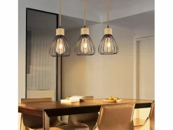 Clearance Lámpara colgante , estilo vintage industrial retro para salón, de madera y cuerda de cáñamo, en metal , 3 llamas, E27 Lámpara Suspendida