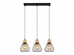 Clearance Lámpara colgante , estilo vintage industrial retro para salón, de madera y cuerda de cáñamo, en metal , 3 llamas, E27 Lámpara Suspendida