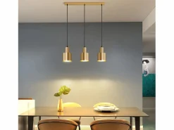 Hot NETTLIFE Lámpara colgante para mesa de comedor, estilo vintage, 3 luces, dorada, diseño moderno, de metal, E27 Dorado
