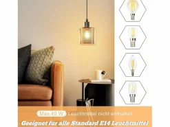 Online Lámpara colgante vintage de 1 bombilla: colgante de cristal dorado con enchufe e interruptor, bombilla E14, cable metálico retro de 4,5 m Lámpara Suspendida