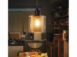 Outlet NETTLIFE Lámpara colgante vintage de una llama: Lámpara colgante de cristal con enchufe e interruptor E14. Dorado