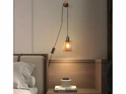 Outlet NETTLIFE Lámpara colgante vintage de una llama: Lámpara colgante de cristal con enchufe e interruptor E14. Dorado
