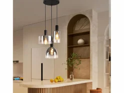 NETTLIFE Lámpara colgante vintage para mesa de comedor, de cristal gris ahumado, E27, altura ajustable para sala de estar