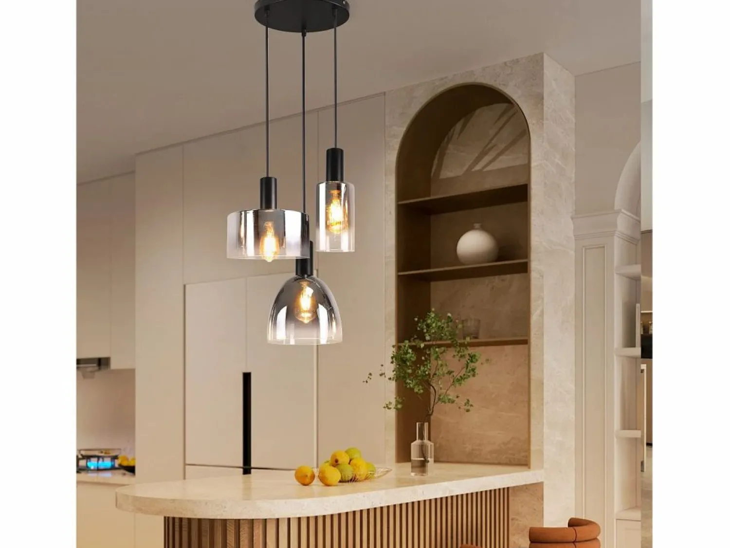 NETTLIFE Lámpara colgante vintage para mesa de comedor, de cristal gris ahumado, E27, altura ajustable para sala de estar