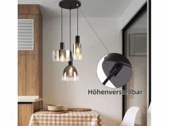 NETTLIFE Lámpara colgante vintage para mesa de comedor, de cristal gris ahumado, E27, altura ajustable para sala de estar