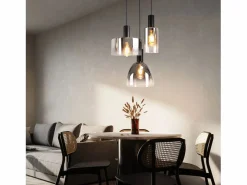 NETTLIFE Lámpara colgante vintage para mesa de comedor, de cristal gris ahumado, E27, altura ajustable para sala de estar