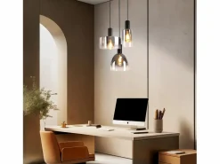 NETTLIFE Lámpara colgante vintage para mesa de comedor, de cristal gris ahumado, E27, altura ajustable para sala de estar