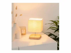 Atmosphera Lámpara con base de madera de estilo escandinavo 14.5 x 14.5 x 21 cm Beige