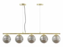 OZAIA Lámpara de araña de metal y cristal ahumado brillante 5 globos, L. 100 x Alt. 120 cm, Dorado, SOFIA