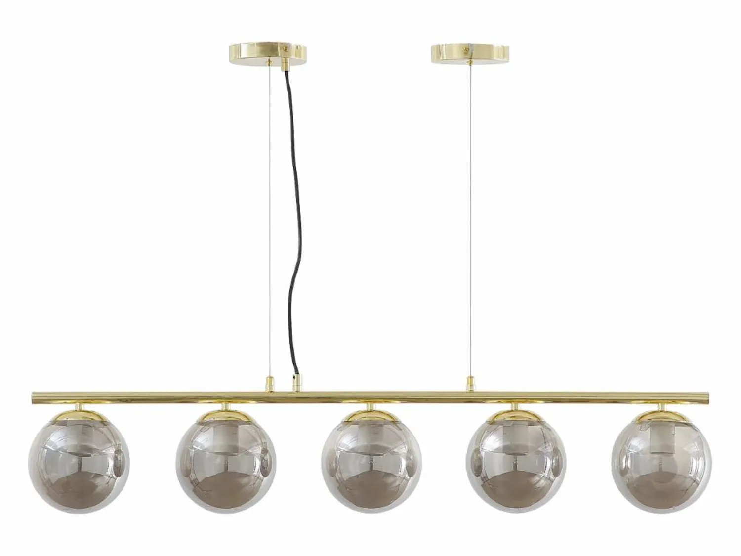 OZAIA Lámpara de araña de metal y cristal ahumado brillante 5 globos, L. 100 x Alt. 120 cm, Dorado, SOFIA