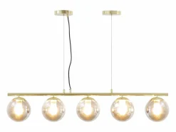 OZAIA Lámpara de araña de metal y cristal ahumado brillante 5 globos, L. 100 x Alt. 120 cm, Dorado, SOFIA