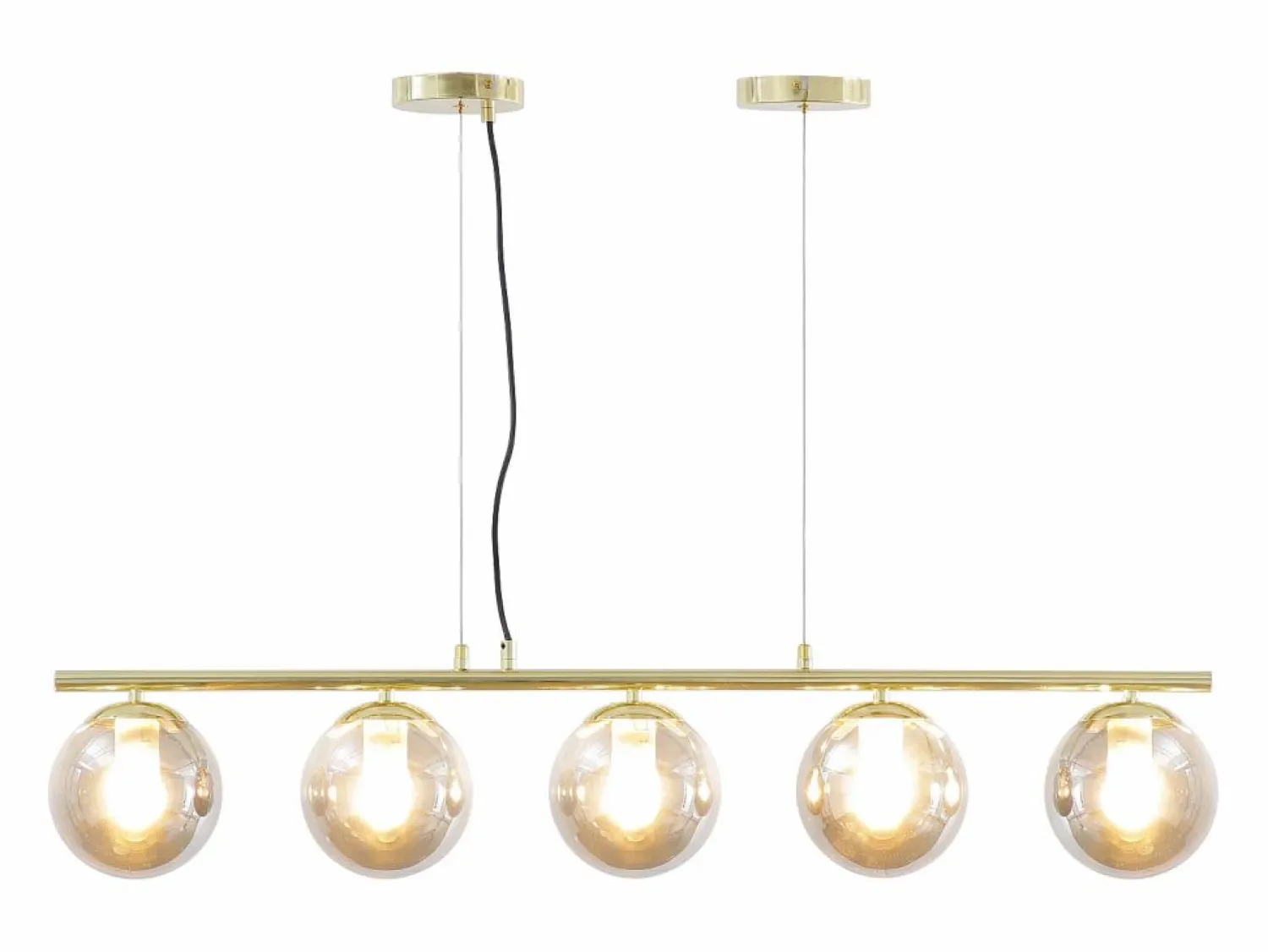 OZAIA Lámpara de araña de metal y cristal ahumado brillante 5 globos, L. 100 x Alt. 120 cm, Dorado, SOFIA