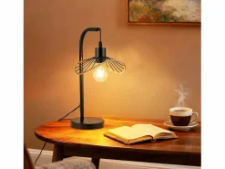 NETTLIFE Lámpara de escritorio vintage , lámpara de noche, lámpara de mesa, E27 con cable, lámpara de escritorio retro de metal negra (bombilla no incluida)