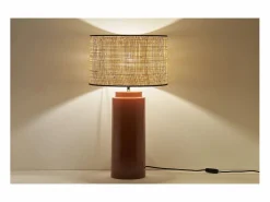 Discount Miliboo Lámpara de mesa de cerámica esmaltada con pantalla de rafia natural 64 cm MAJES Terracota