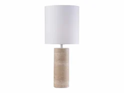 Discount Lámpara de mesa de tela y travertino D.25 x A.58 cm, Blanco y natural, ZAPANA Lámpara De Mesa
