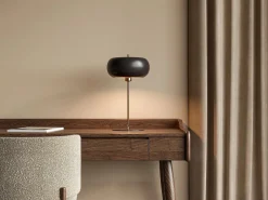 OZAIA Lámpara de mesa metálica, D. 26 x H.50 cm, Dorado y negro, KERRY