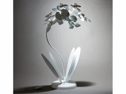 Best Lámpara de mesa pequeña Orchidea 38x20x57 cm en hierro cortado a láser Diseño floral moderno Conexión E14 Made in Italy Blanco