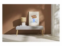 Miliboo Lámpara de mesa étnica de cerámica blanca mate con pantalla de rafia TIGA