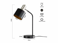 NETTLIFE Lámpara de mesilla de noche vintage con cable E27, lámpara de escritorio negra y dorada, lámpara de lectura giratoria