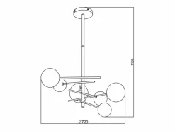 OZAIA Lámpara de metal asimétrica 6 globos, L.72 x H. 116 cm, brillante, NAKINA