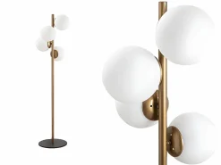 New Lámpara de metal y cristal 4 globos FAZE - Alt. 130 cm - y blanco Lámpara De Pie