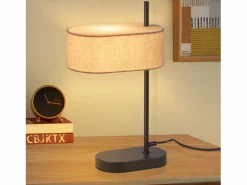 NETTLIFE Lámpara de noche vintage para dormitorio de 44,5 cm, pantalla de tela de lino negra E14 con interruptor, sin bombilla Negro
