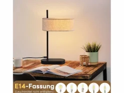 NETTLIFE Lámpara de noche vintage para dormitorio de 44,5 cm, pantalla de tela de lino negra E14 con interruptor, sin bombilla Negro