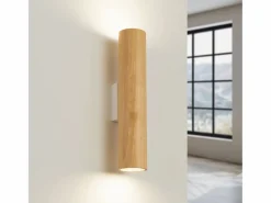 Clearance Sollux Lighting Lámpara de pared Lino moderno de madera/acero - 2 fuentes luminosas - L.6 x A.30 cm - madera natural/ Blanco