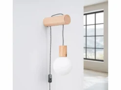 New Sollux Lighting Lámpara de pared Zynto desván de madera/vidrio - 1 fuentes luminosas 3000K - L.6 x A.67 cm - madera natural//negro Blanco