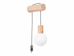 New Sollux Lighting Lámpara de pared Zynto desván de madera/vidrio - 1 fuentes luminosas 3000K - L.6 x A.67 cm - madera natural//negro Blanco