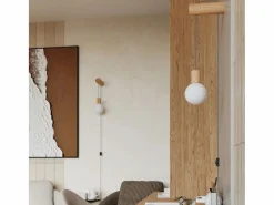 New Sollux Lighting Lámpara de pared Zynto desván de madera/vidrio - 1 fuentes luminosas 3000K - L.6 x A.67 cm - madera natural//negro Blanco