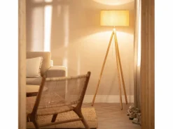 New Lámpara de Pie de Madera y Tela Wolby Beige Lámpara De Pie