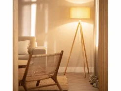 New Lámpara de Pie de Madera y Tela Wolby Beige Lámpara De Pie