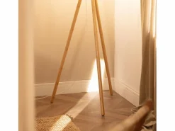New Lámpara de Pie de Madera y Tela Wolby Beige Lámpara De Pie