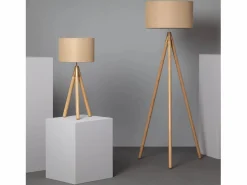 New Lámpara de Pie de Madera y Tela Wolby Beige Lámpara De Pie