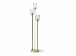 OZAIA Lámpara de pie de metal y cristal acanalado - 3 globos - D. 30 x H. 161 cm - Oro - LOUXOR