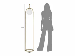Lámpara de pie GLAMY ARC Ø 28X168 en metal dorado con pantalla de vidrio blanco
