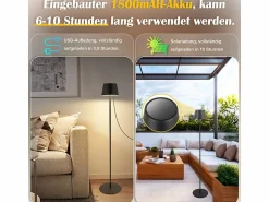 Outlet NETTLIFE Lámpara de pie LED para salón de 120 cm: Lámpara de pie solar para exterior táctil regulable 3000K-6500K con batería recargable USB-C altura ajustable Negro