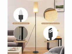 Lámpara de pie LED regulable con pantalla de tela retro para sala de estar con interruptor de tiro Lámpara De Pie